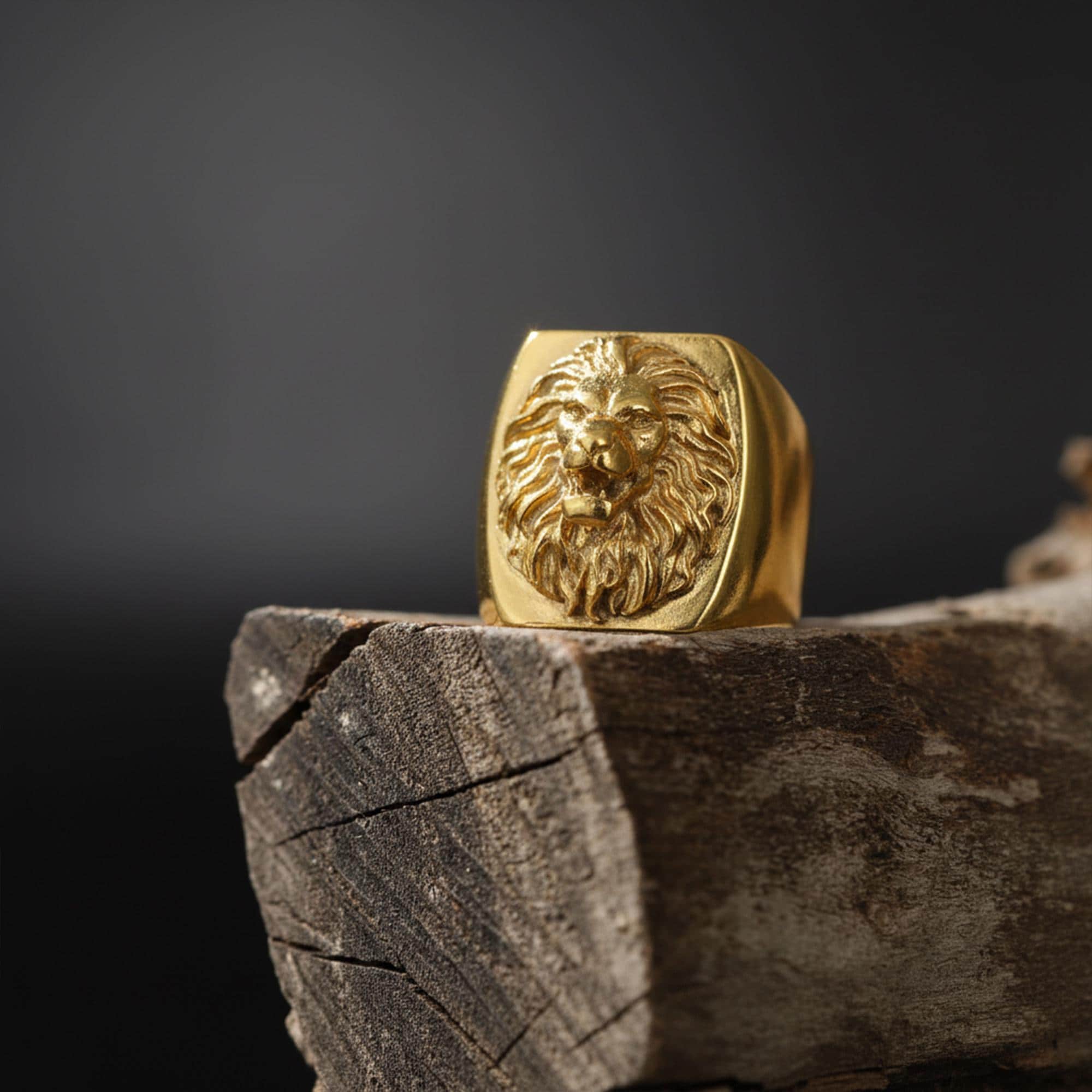 14K Solid Gold Lion Signet Ring: Handmade Statement Jewelry