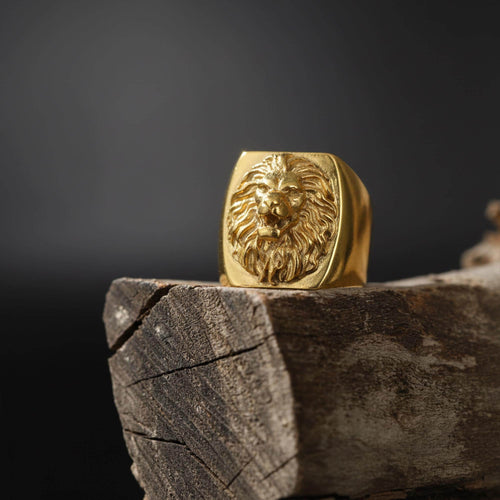 14K Solid Gold Lion Signet Ring: Handmade Statement Jewelry