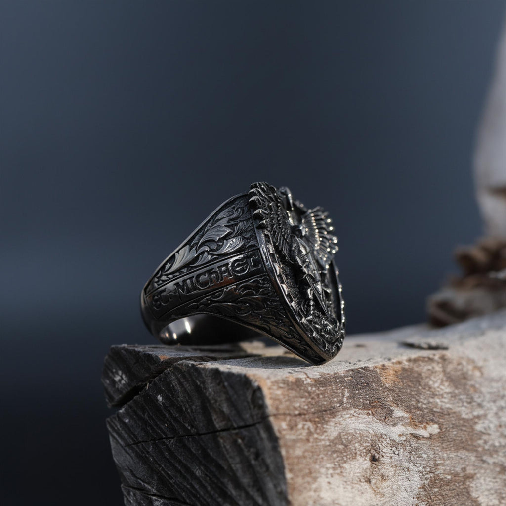 Saint Michael Archangel Ring: Oxidized Sterling Silver Soldier of God Ring