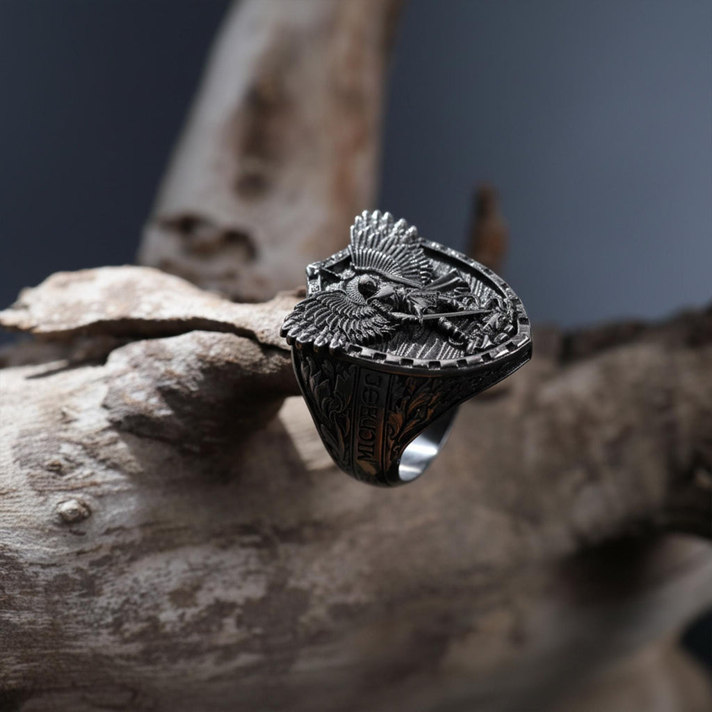 925 Sterling Silver Saint Michael Ring: Archangel Protection Ring for Men, Catholic Defender Ring