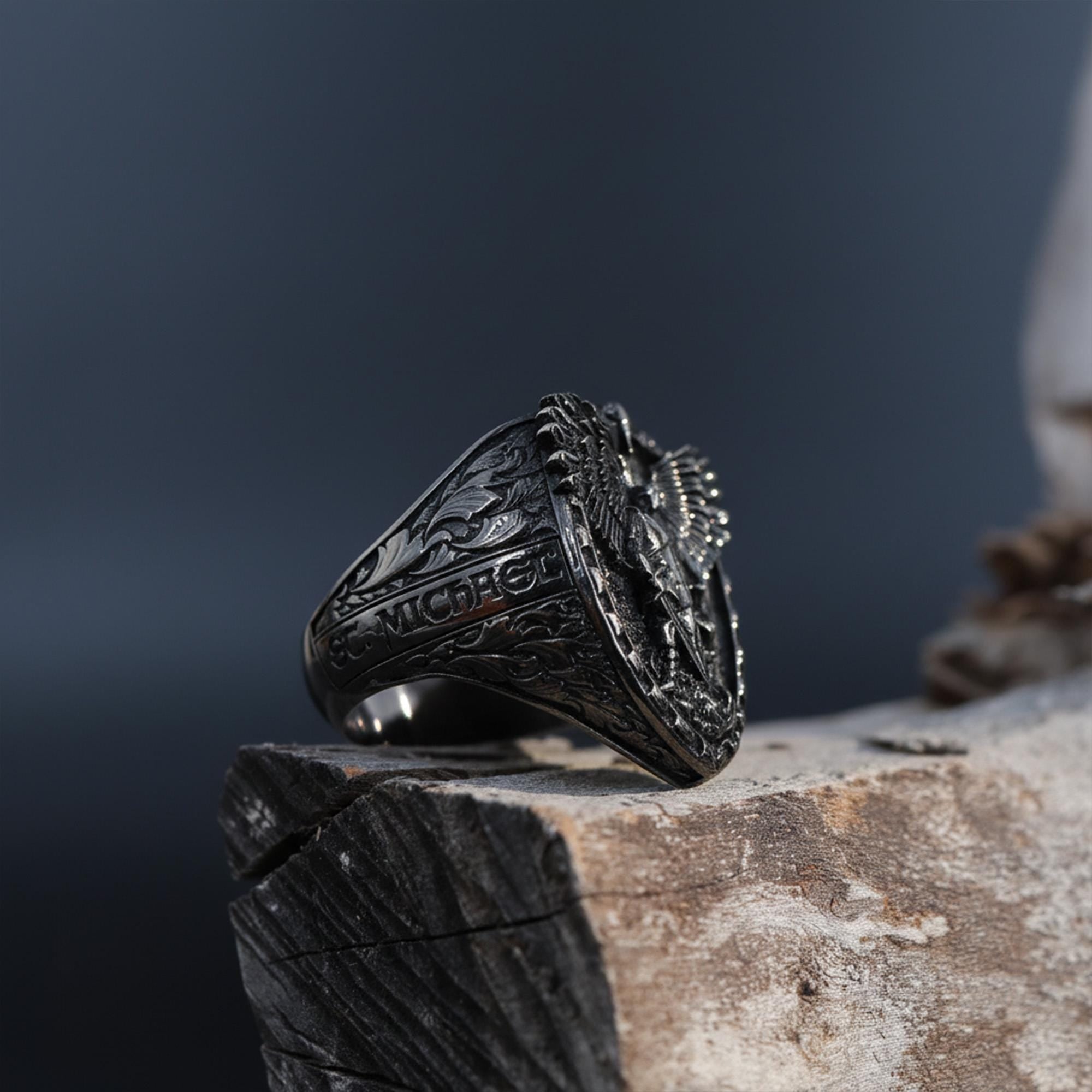 925 Sterling Silver Saint Michael Ring: Archangel Protection Ring for Men, Catholic Defender Ring