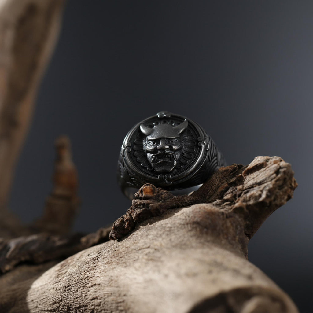Handmade Sterling Silver Hannya Mask Ring: Japanese Oni Demon
