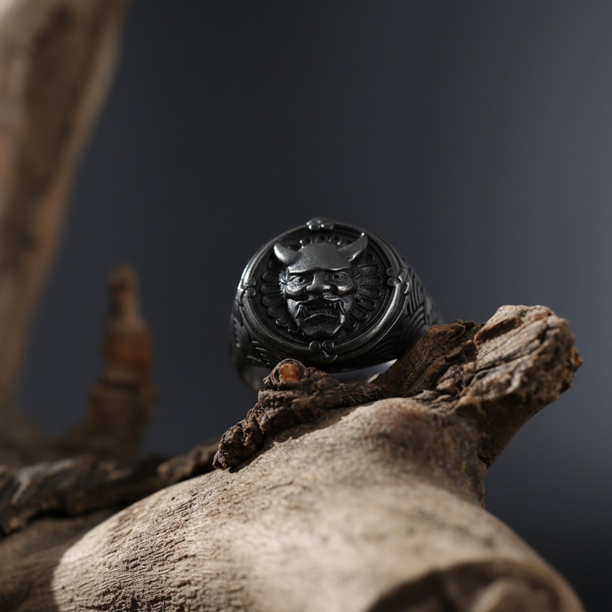 Handmade Sterling Silver Hannya Mask Ring: Japanese Oni Demon