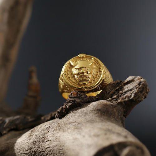 14K Solid Gold Hannya Mask Ring: Japanese Demon Statement Jewelry