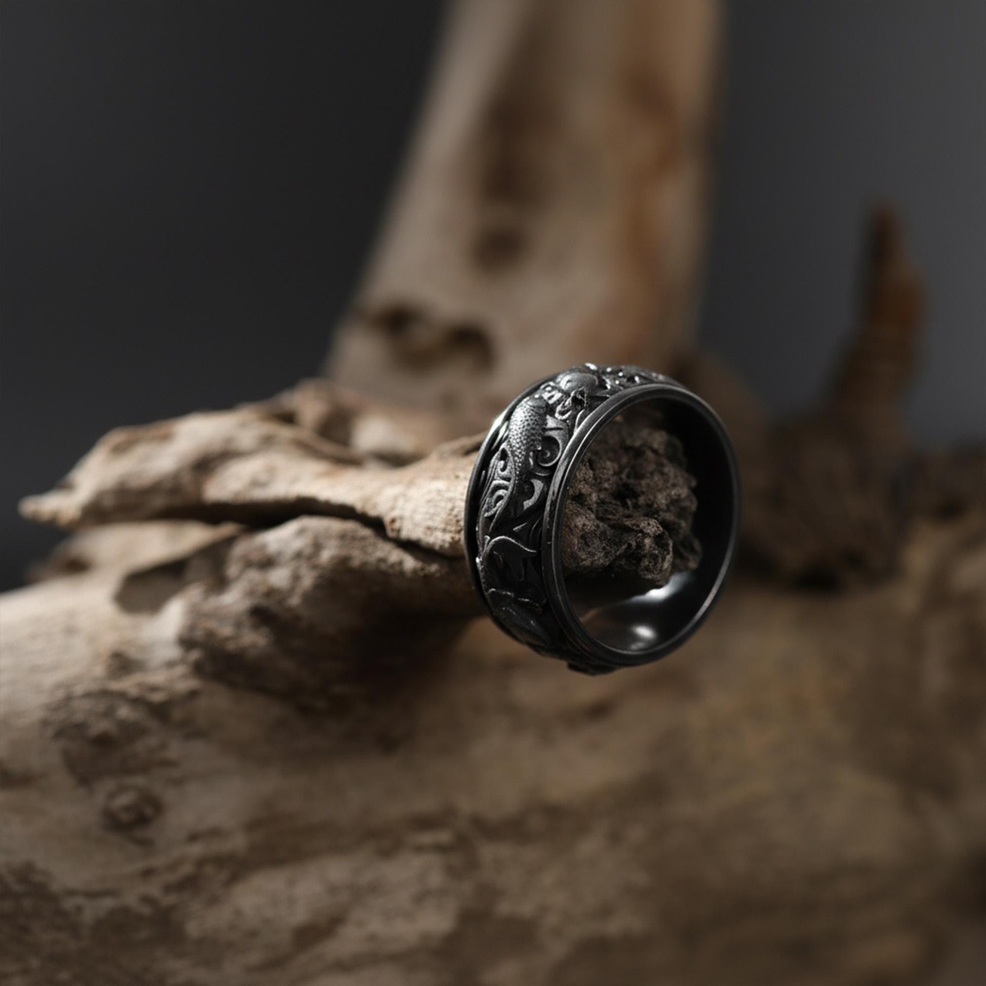 This Koi fish ring for men is a bold and meaningful design created for those who are drawn to Japanese jewelry, symbolic rings, engraved bands, nature-inspired accessories, and statement gold rings. Featuring detailed Koi carp motifs flowing across the band, this ring represents perseverance, transformation, strength, luck, and forward movement.