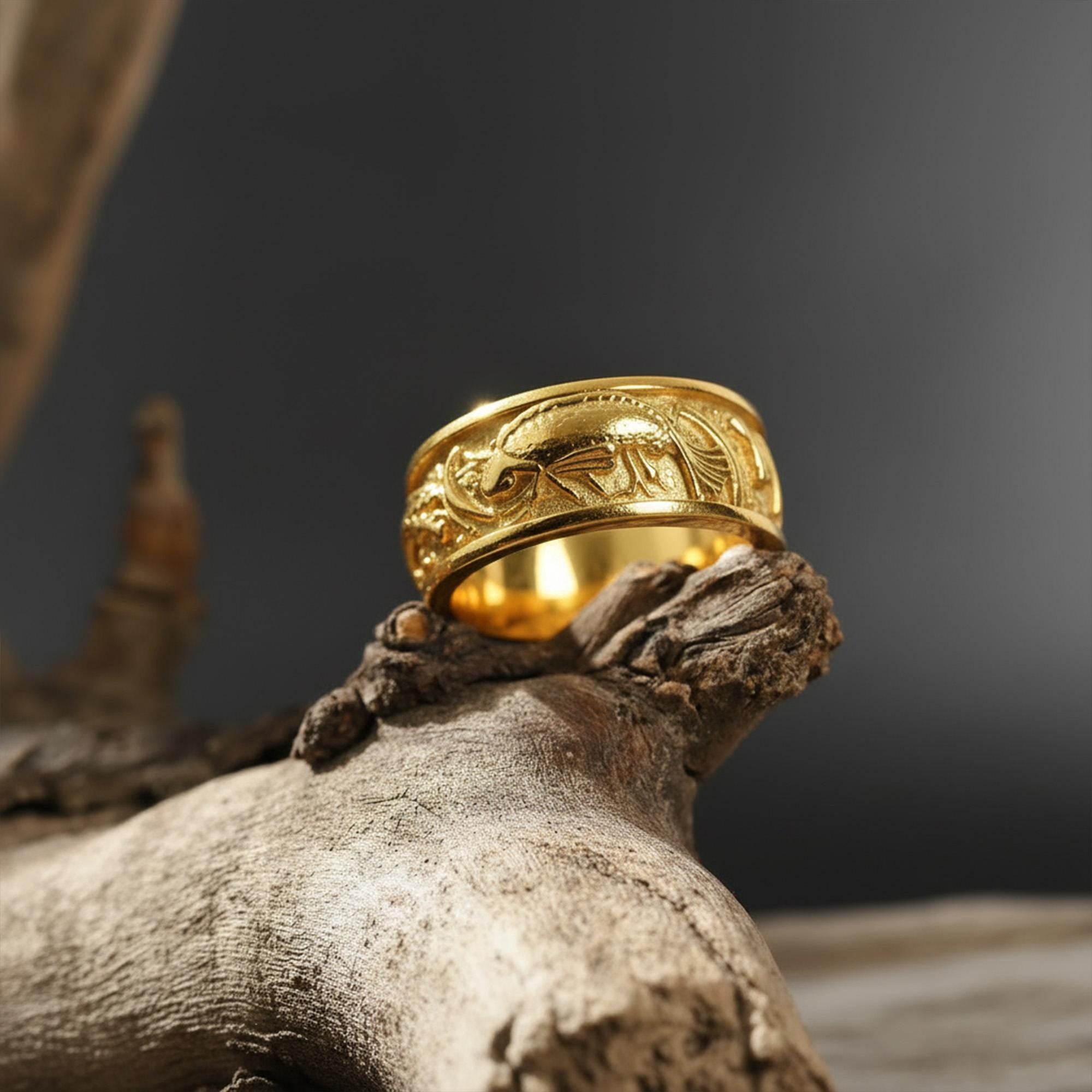 Handmade Sterling Silver Dragon Koi Ring: Engraved Wide Band