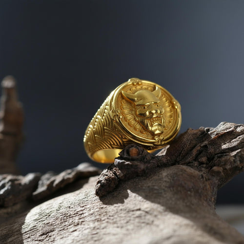 14K Solid Gold Hannya Mask Ring: Japanese Demon Statement Jewelry