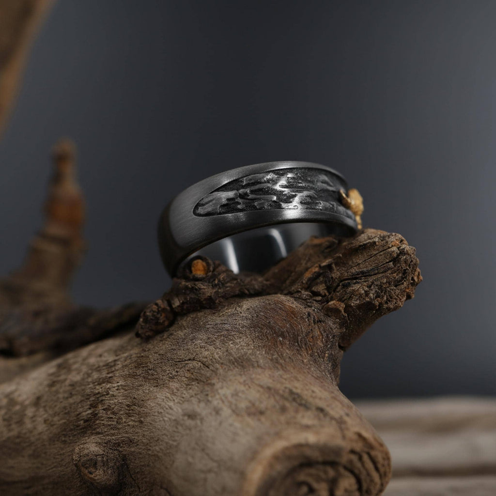 Engraved Rhodium Plated Tiger Ring: Wild Cat Jewelry,  Men's Statement Band