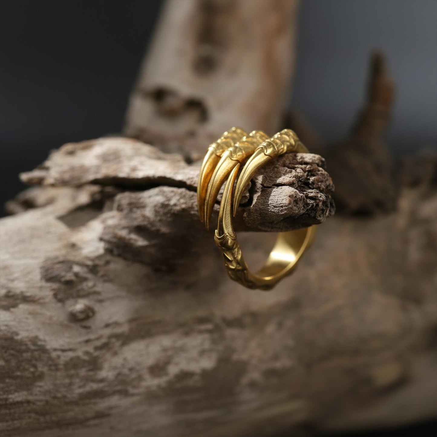 Handmade Gold Plated Dragon Claw Ring: Gothic Mens Jewelry