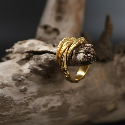 Handmade Gold Plated Dragon Claw Ring: Gothic Mens Jewelry