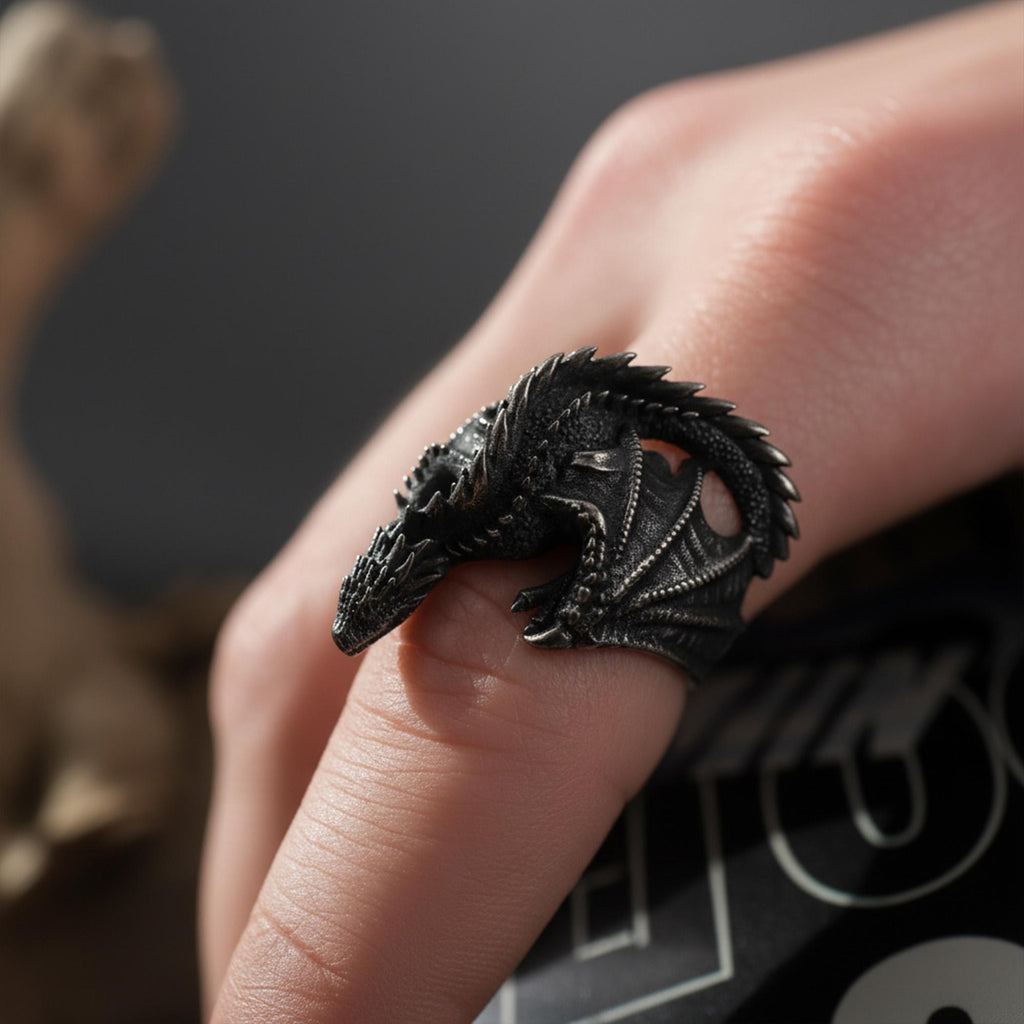 Gold Dragon Wrap Ring: Detailed Fantasy Mythology Statement Jewelry