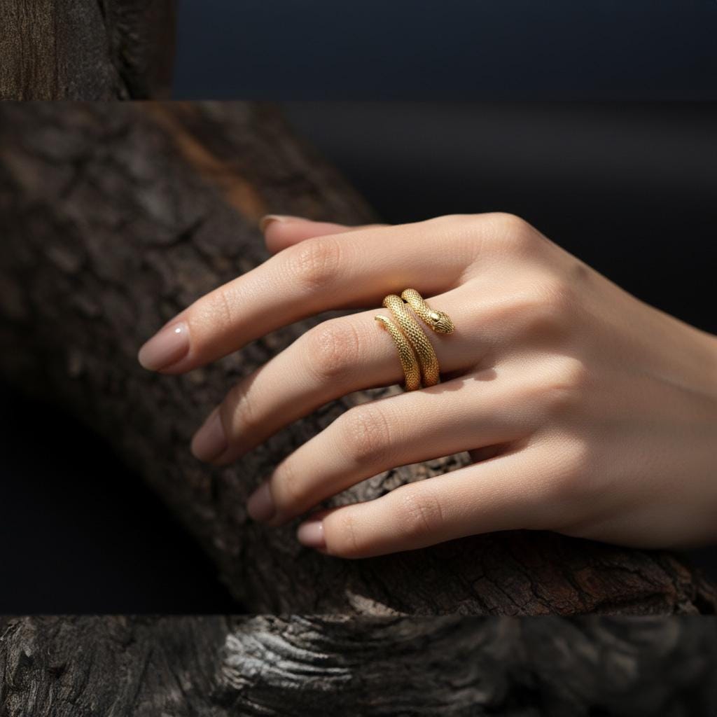 Twisted snake ring, 925 sterling silver gothic serpent band, handmade reptile jewelry, and bold statement piece designed for those who are drawn to mystery, transformation, and powerful symbolism. This striking ring features a detailed serpent form wrapping around the band, creating a look that feels fluid, intense, and visually captivating. It is not just a ring — it is a statement piece that blends gothic aesthetics, animal symbolism, and moder