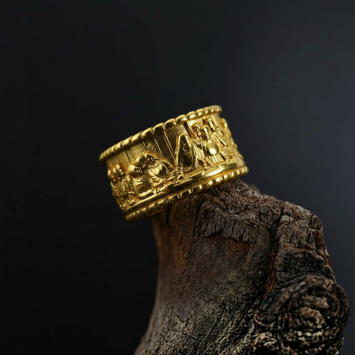 14K Solid Gold Last Supper Band Ring: Handcrafted Jesus Ring, Biblical Christian Jewelry