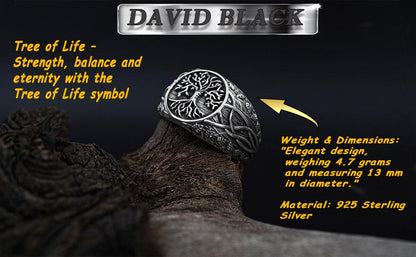 Mens Yggdrasil Ring: Sterling Silver Tree of Life Norse Band, Celtic Symbolism