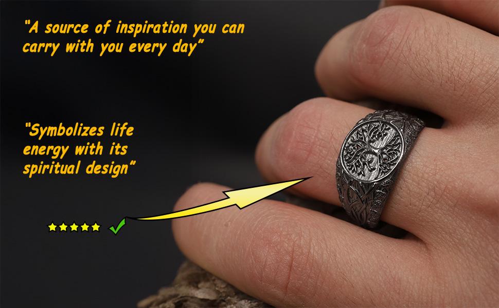 Mens Yggdrasil Ring: Sterling Silver Tree of Life Norse Band, Celtic Symbolism