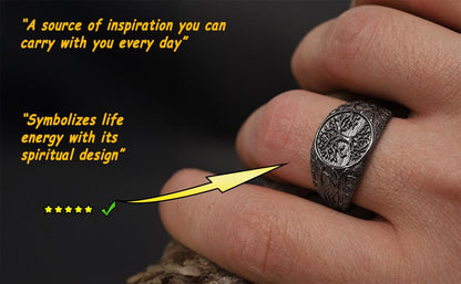 Mens Yggdrasil Ring: Sterling Silver Tree of Life Norse Band, Celtic Symbolism