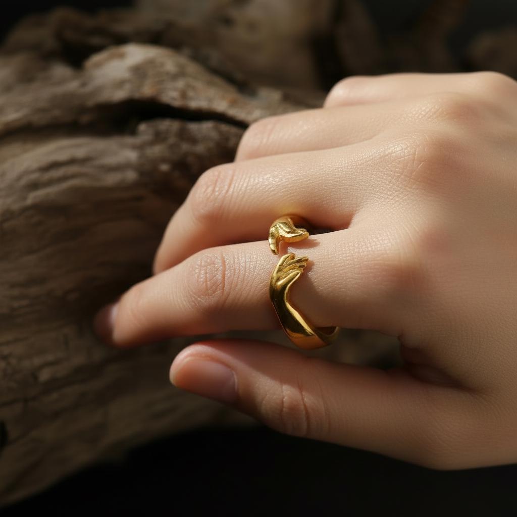 Gold Plated Hand of God Ring: Michelangelo's Creation of Adam Band, Giving Life to Adam Jewelry