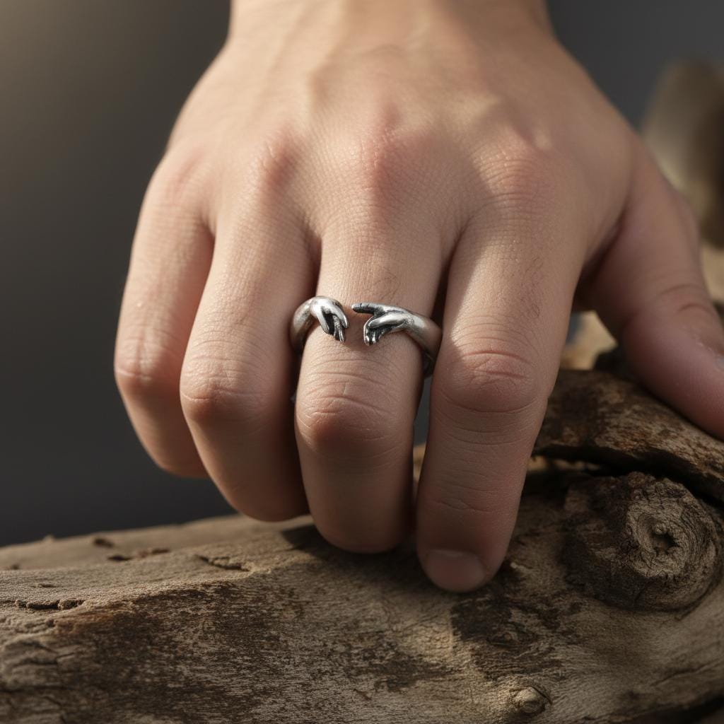 The Creation of Adam Michelangelo Ring: Hand of God Band, Renaissance Men Jewelry
