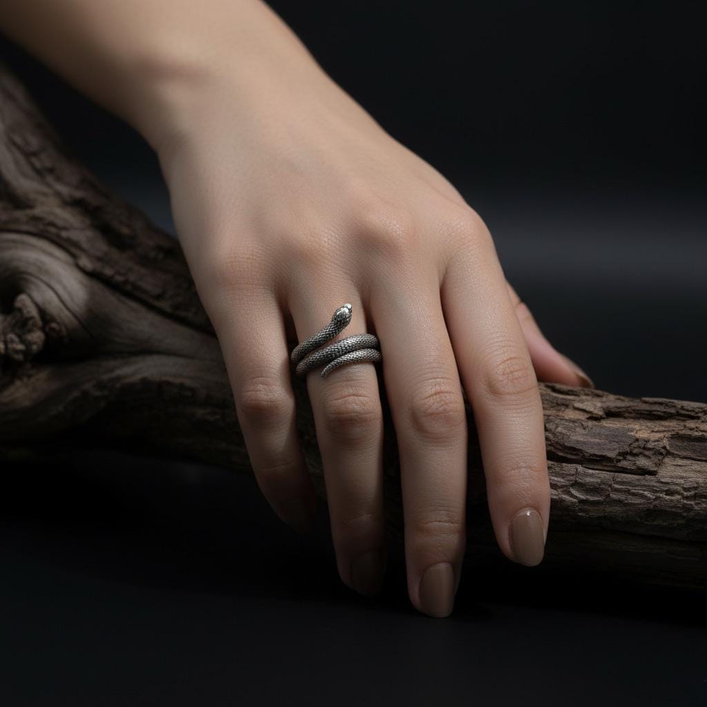Twisted snake ring, 925 sterling silver gothic serpent band, handmade reptile jewelry, and bold statement piece designed for those who are drawn to mystery, transformation, and powerful symbolism. This striking ring features a detailed serpent form wrapping around the band, creating a look that feels fluid, intense, and visually captivating. It is not just a ring — it is a statement piece that blends gothic aesthetics, animal symbolism, and moder