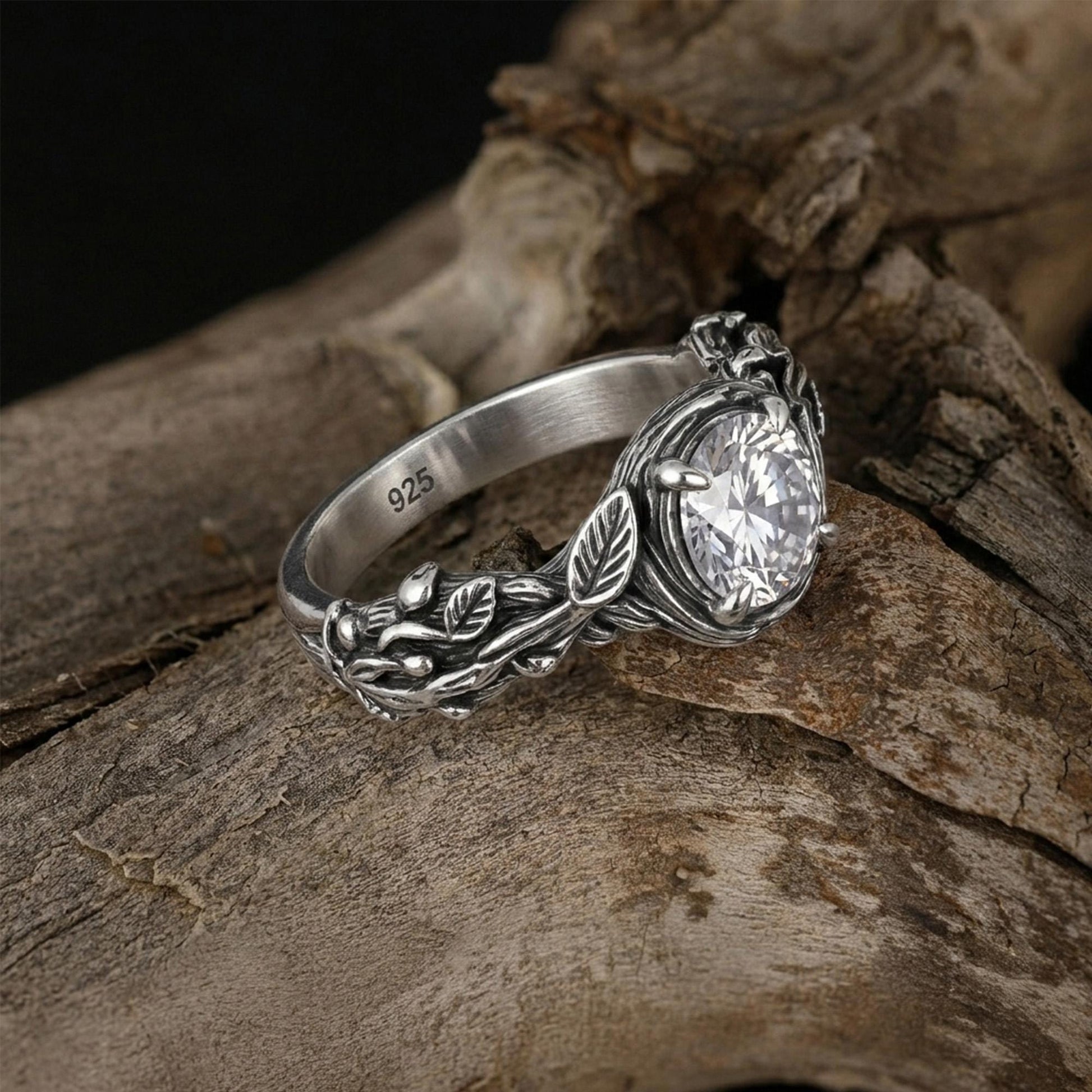 Nature Engagement Ring: Sterling Silver Tree Branch Band, Woodland Style, Promise Ring