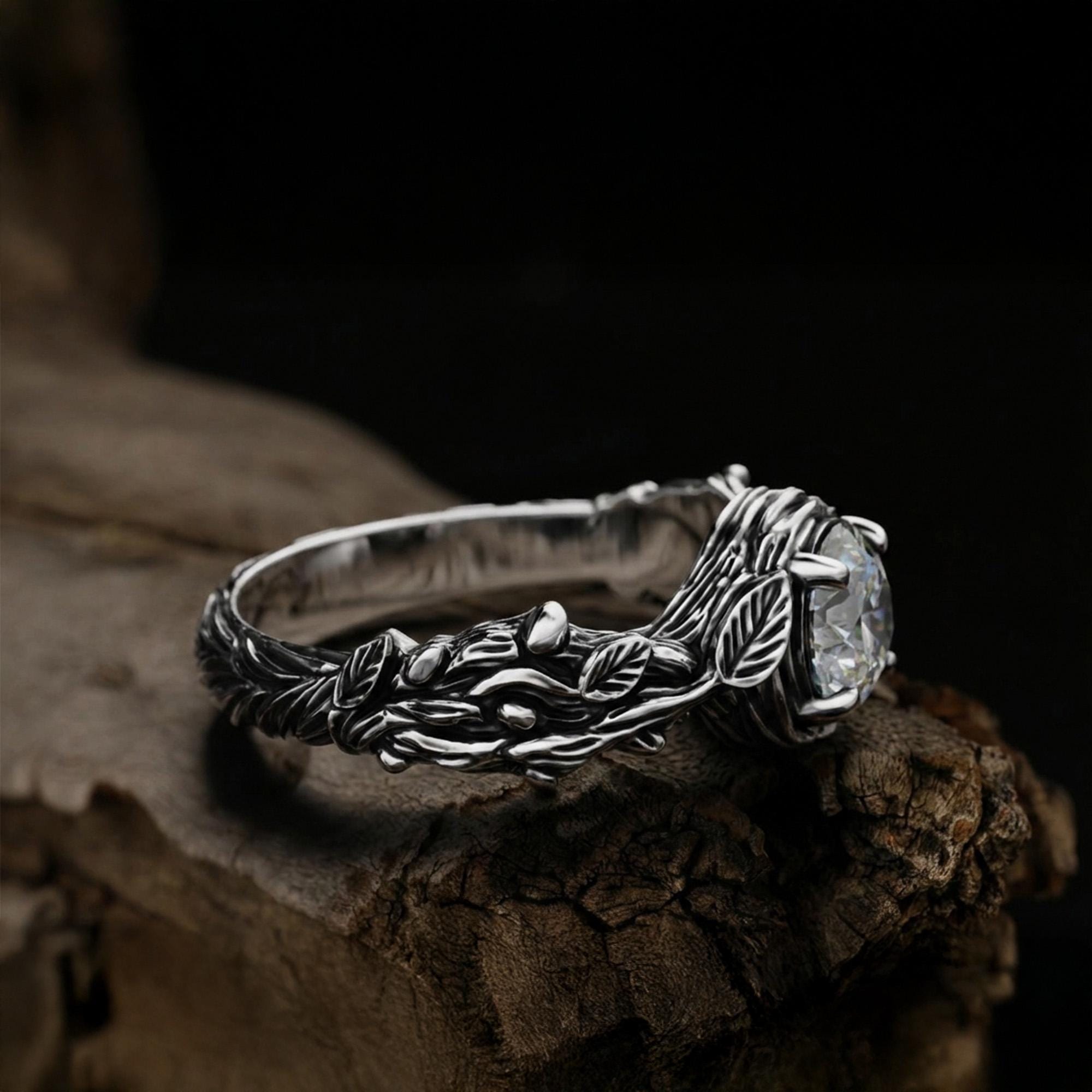 Nature Engagement Ring: Sterling Silver Tree Branch Band, Woodland Style, Promise Ring
