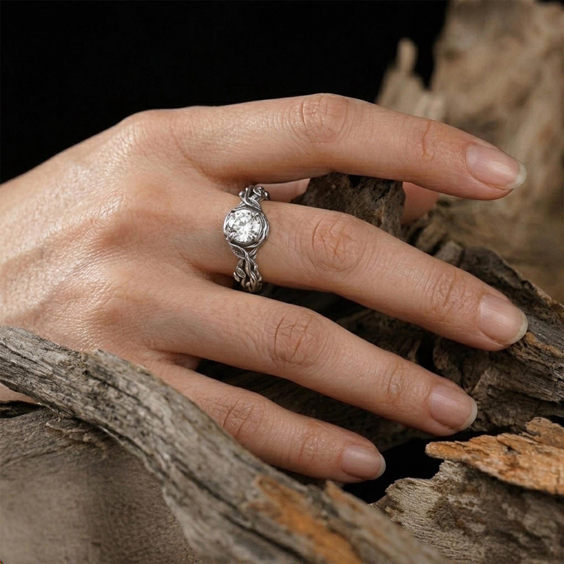 Nature Engagement Ring: Sterling Silver Tree Branch Band, Woodland Style, Promise Ring