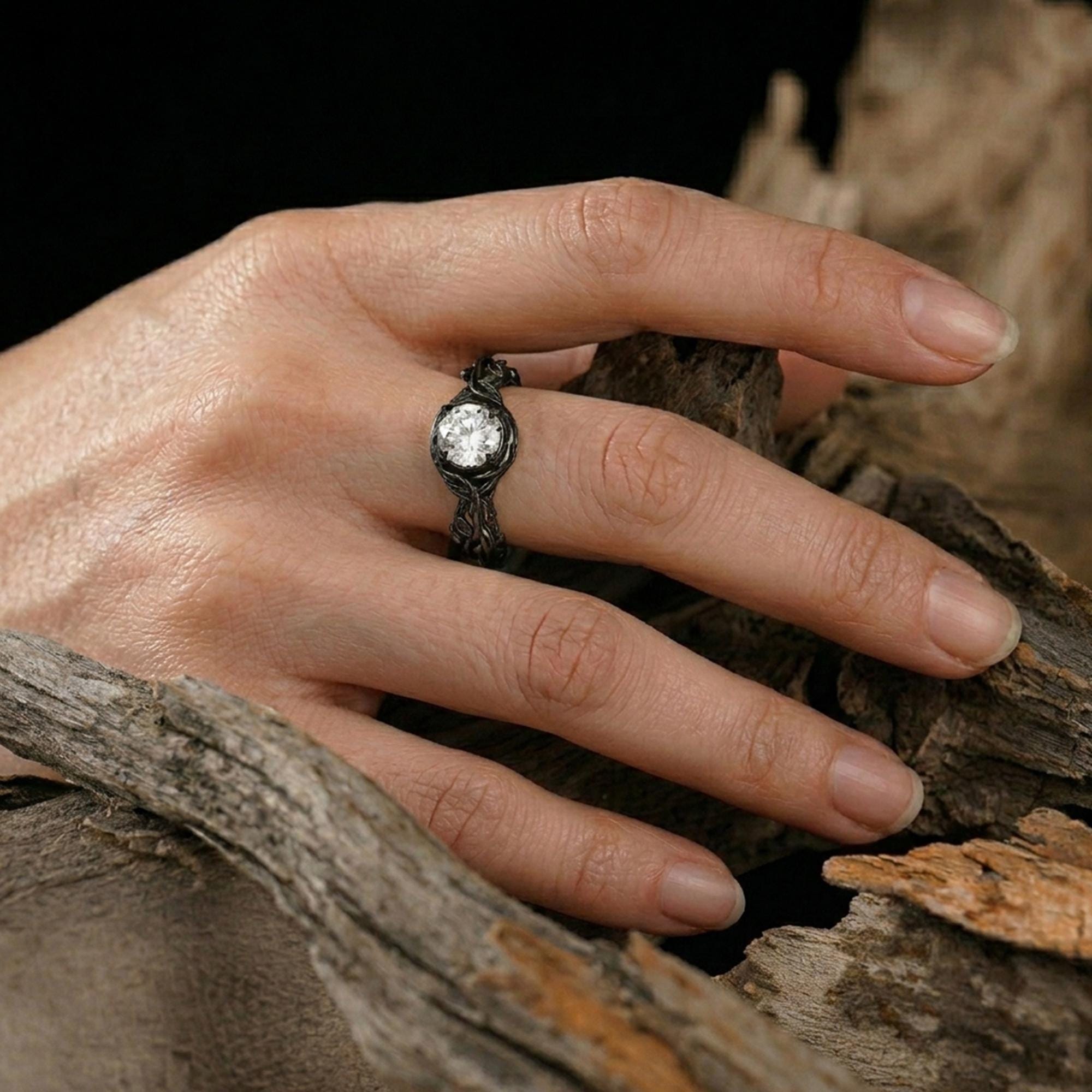 Nature Engagement Ring: Sterling Silver Tree Branch Band, Woodland Style, Promise Ring