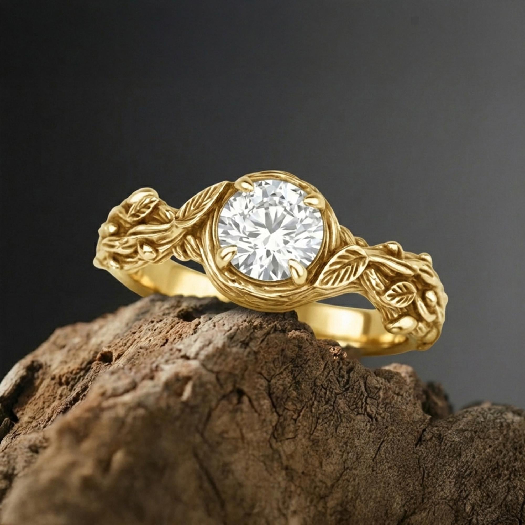 Sterling Silver Branch Ring: Nature Inspired Solitaire Engagement Jewelry