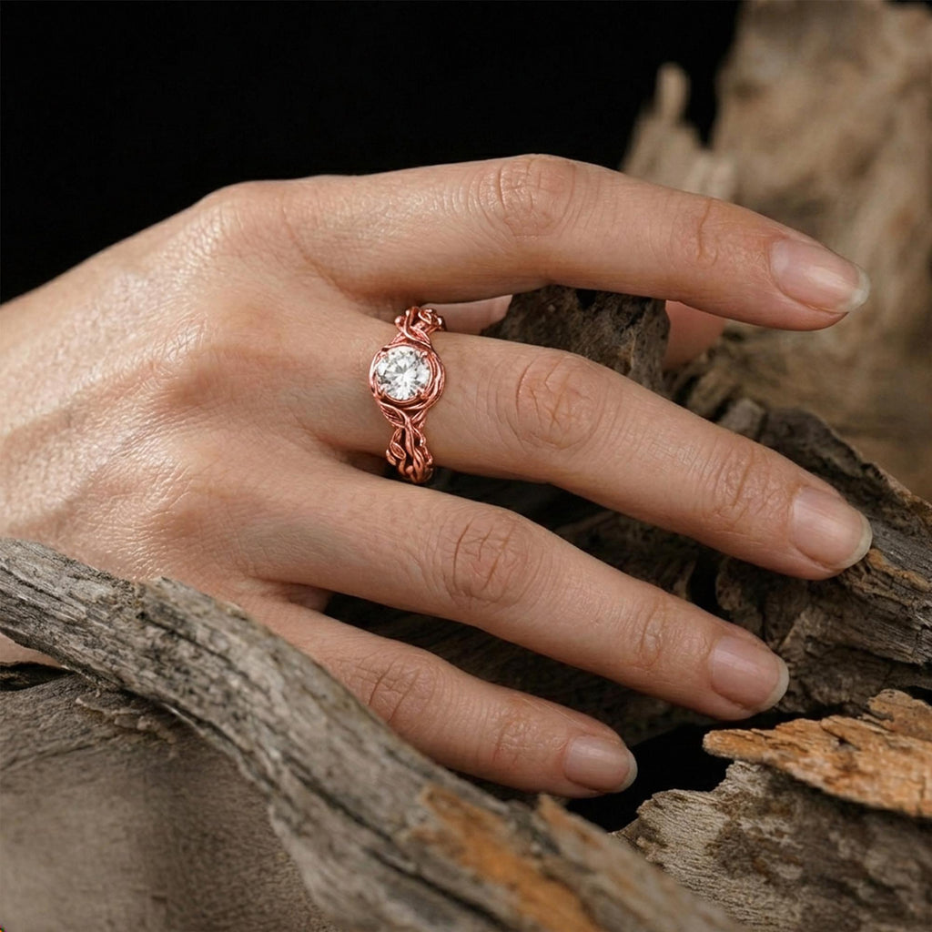 Sterling Silver Branch Ring: Nature Inspired Solitaire Engagement Jewelry