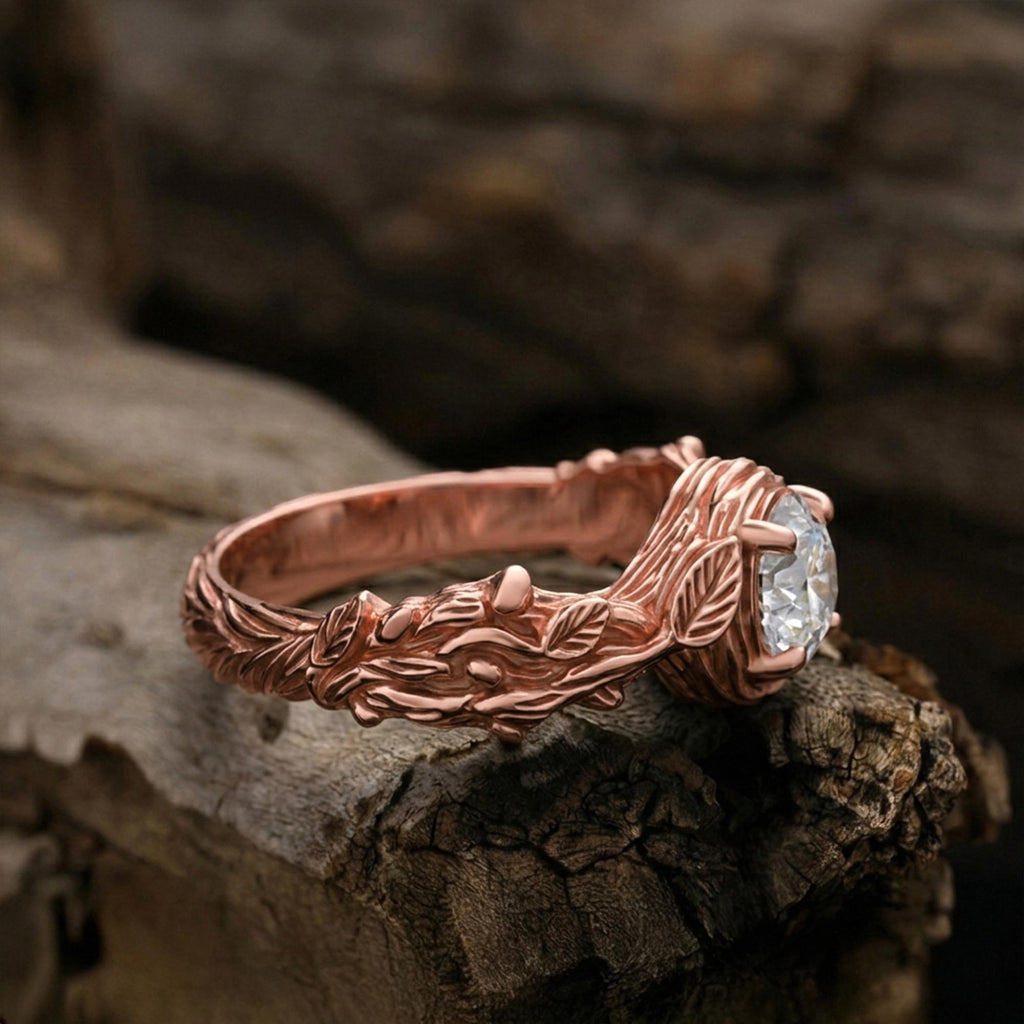 Sterling Silver Branch Ring: Nature Inspired Solitaire Engagement Jewelry