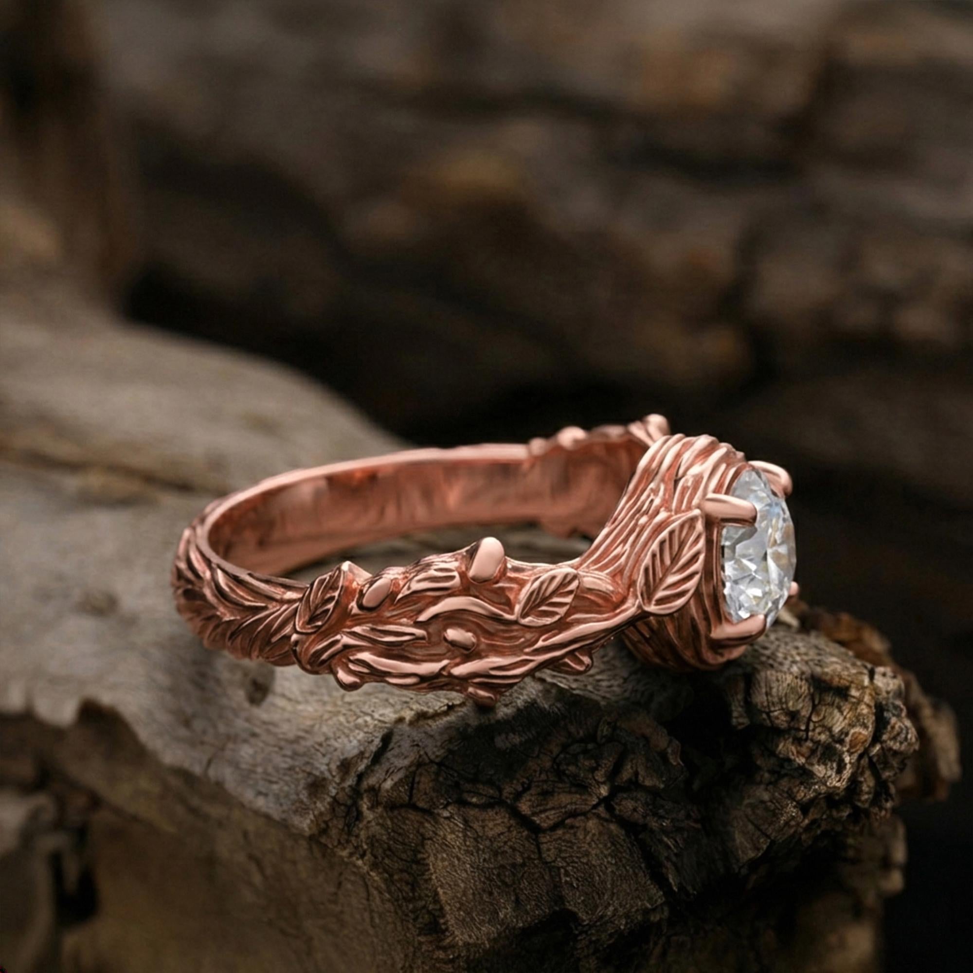 Sterling Silver Branch Ring: Nature Inspired Solitaire Engagement Jewelry