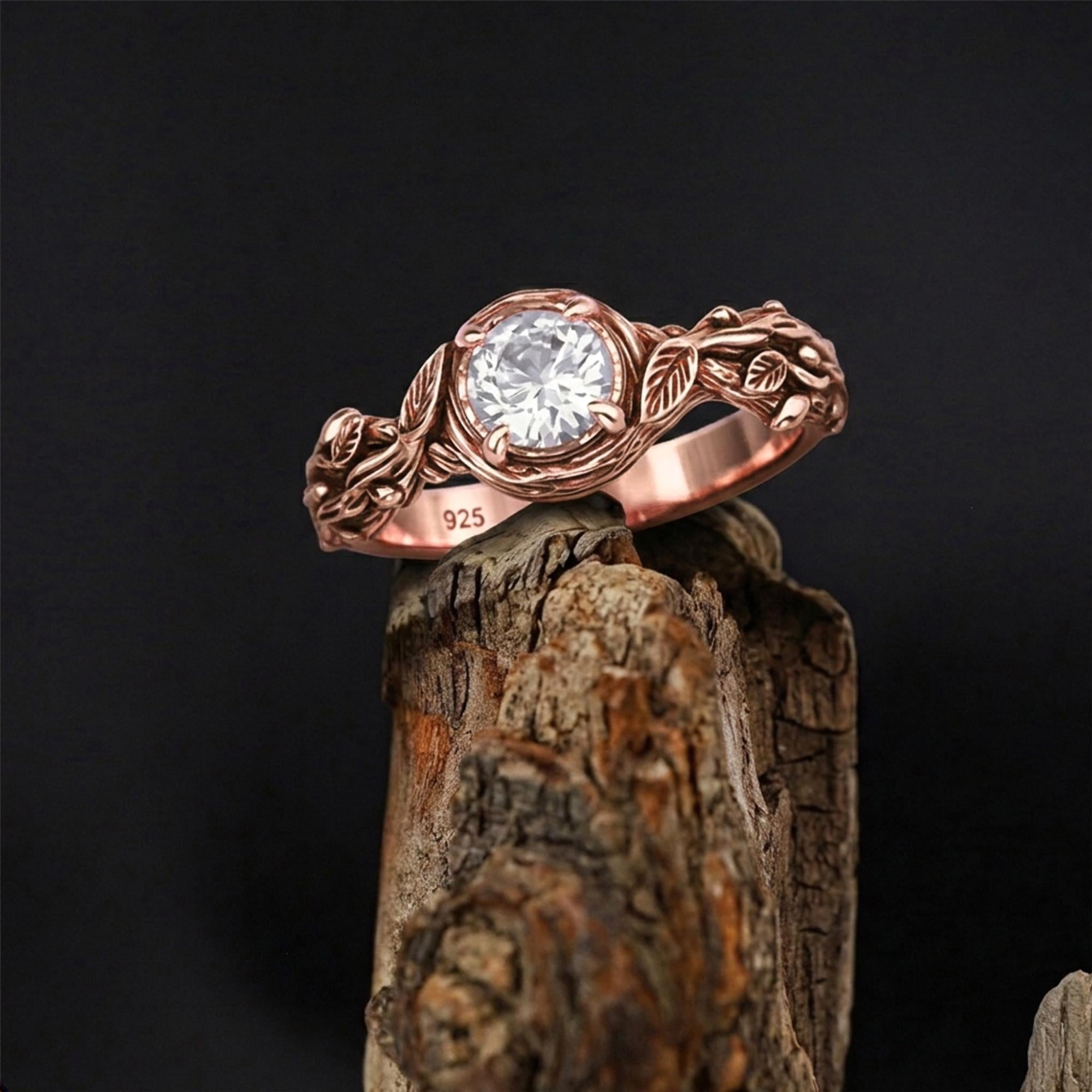 Sterling Silver Branch Ring: Nature Inspired Solitaire Engagement Jewelry