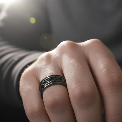 Sterling Silver Vintage Men's Band: Engraved Scrollwork Wedding Ring