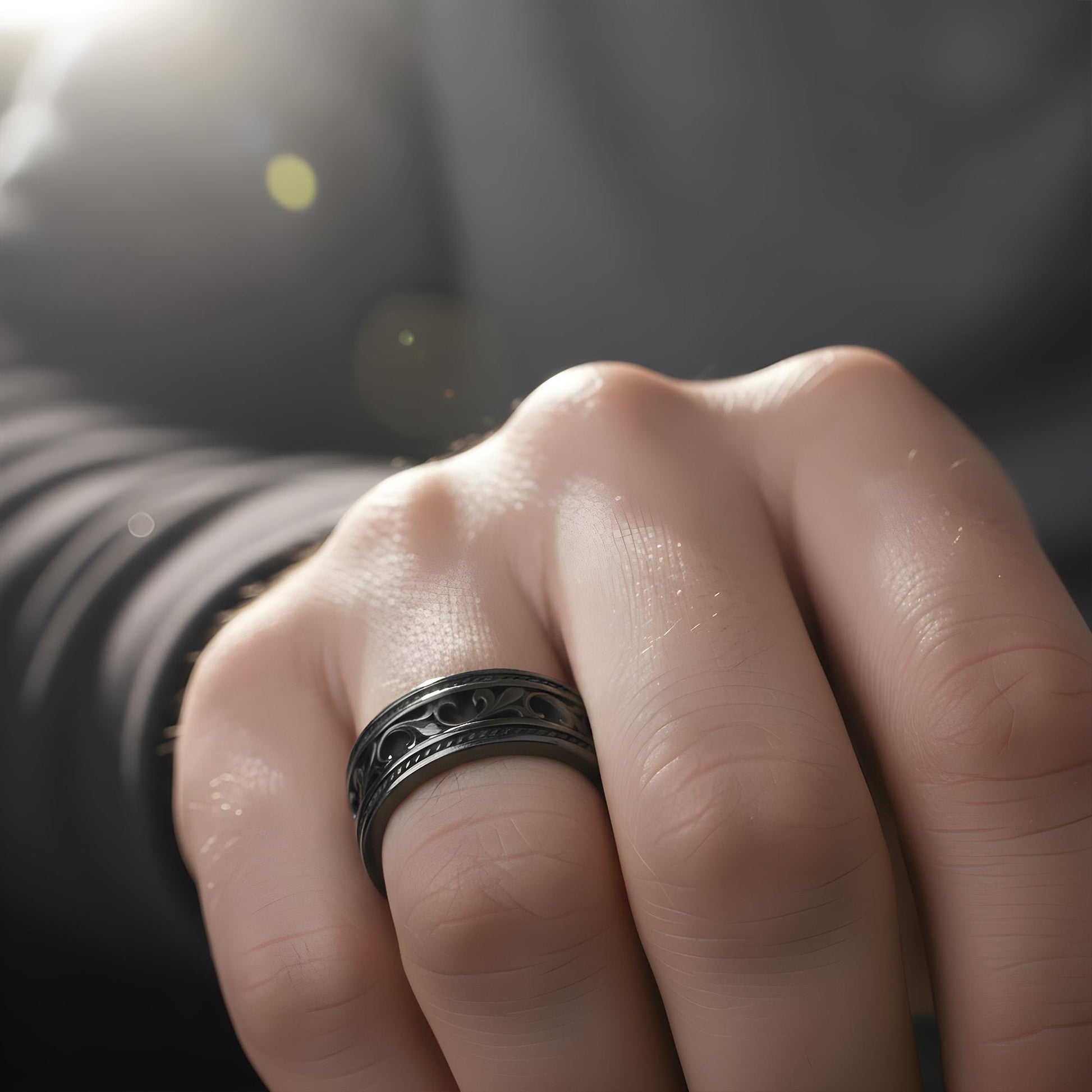 Men's Victorian Floral Band Ring, Engraved Wedding Band, Medieval Filigree Jewelry