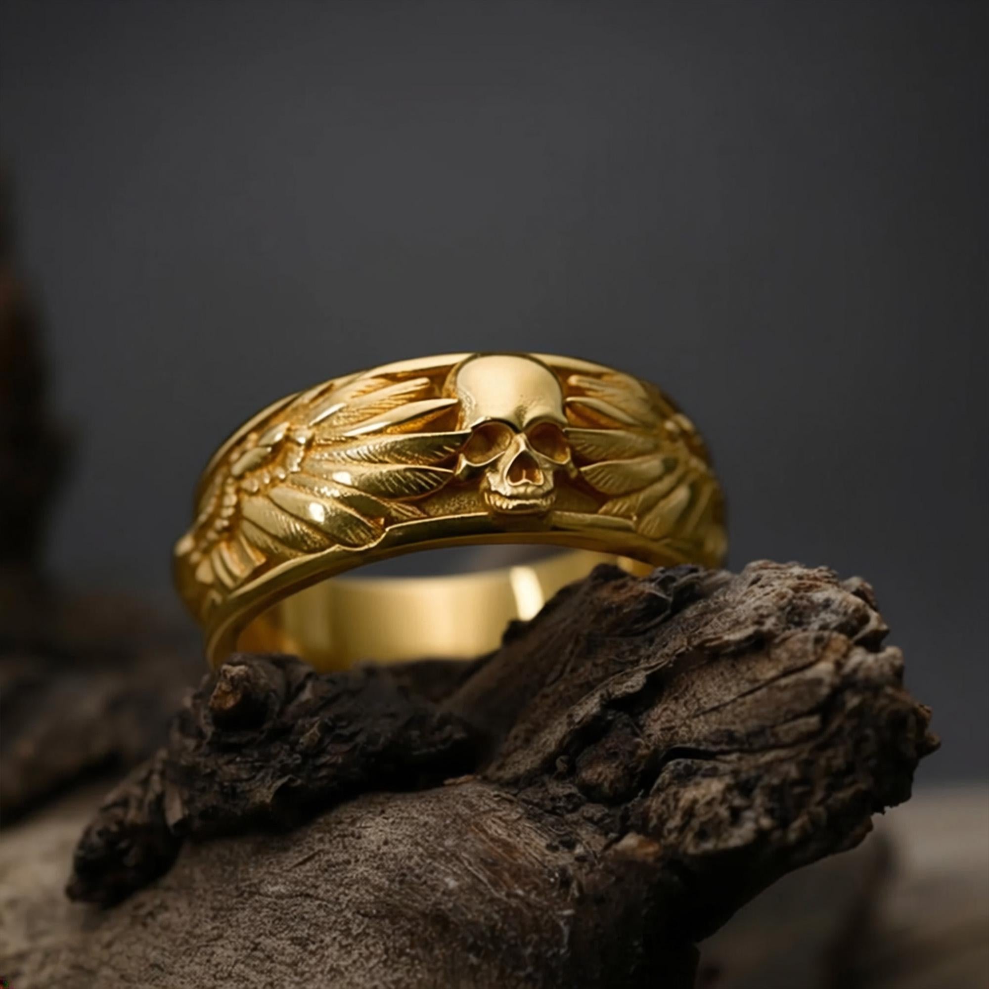 Sterling Silver Raven Skull Ring: Viking Gothic Men's Band, Dark Symbolic Jewelry