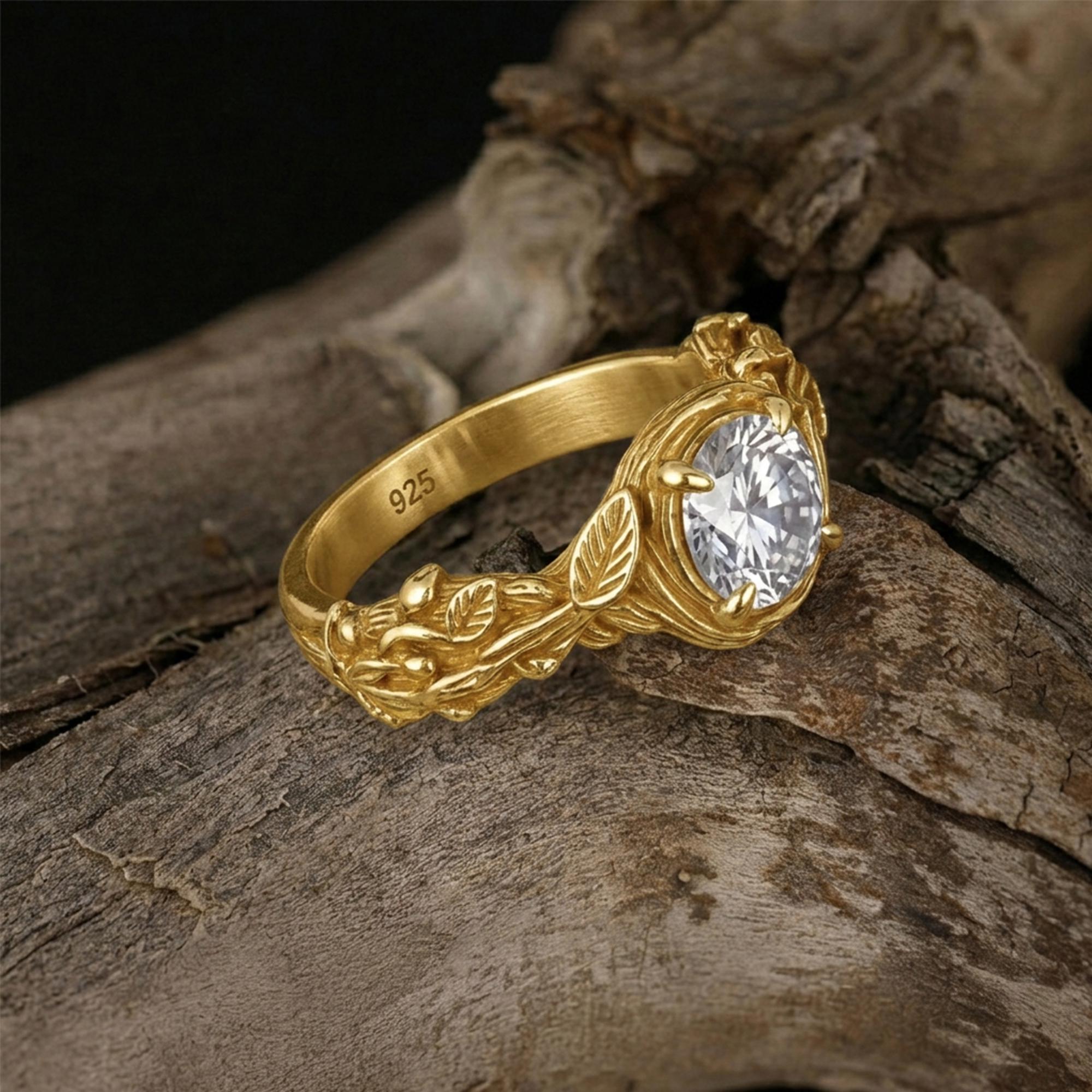 Sterling Silver Branch Ring: Nature Inspired Solitaire Engagement Jewelry
