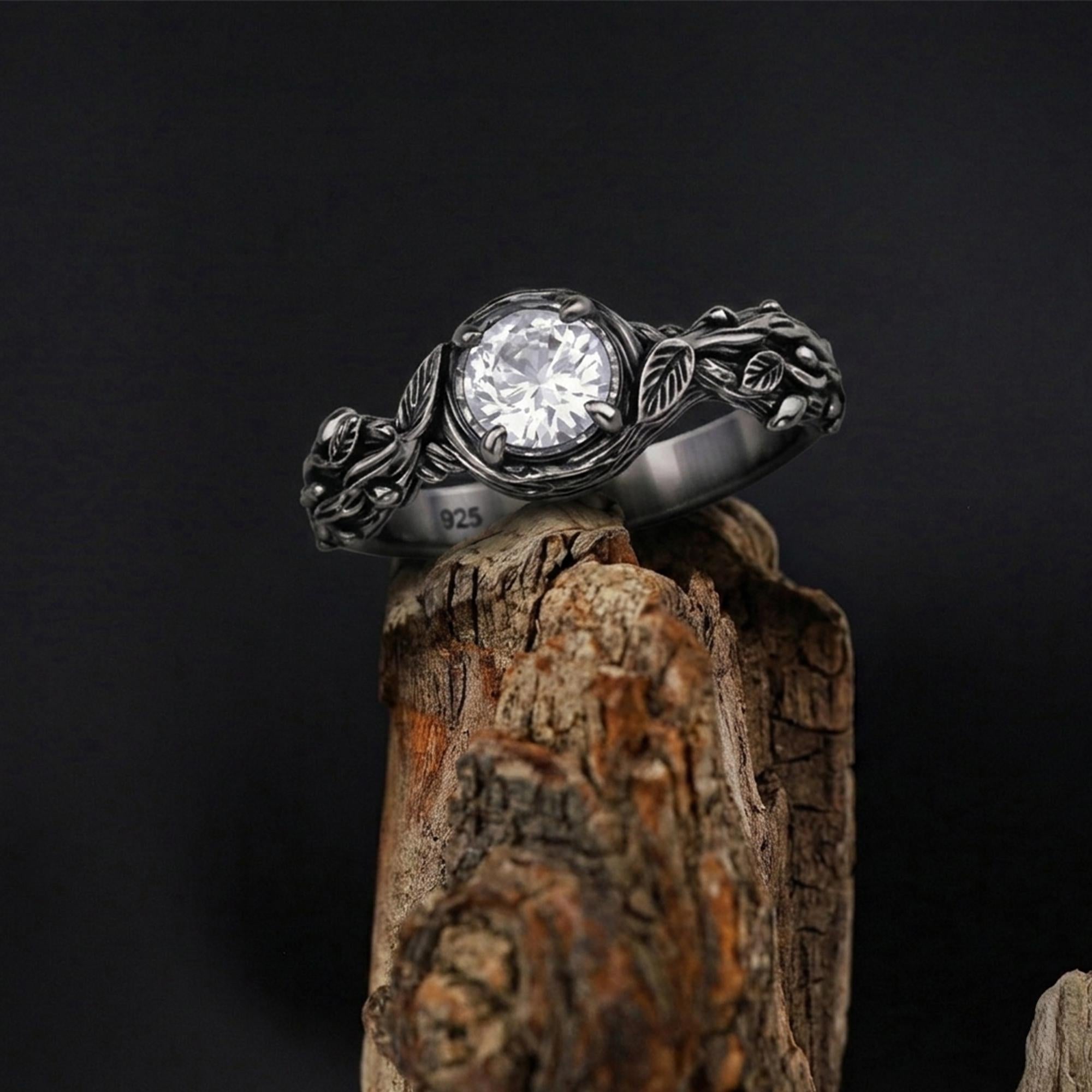 Sterling Silver Branch Ring: Nature Inspired Solitaire Engagement Jewelry