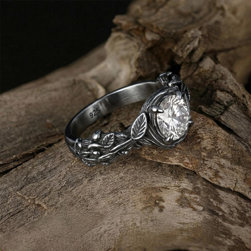 Sterling Silver Branch Ring: Nature Inspired Solitaire Engagement Jewelry