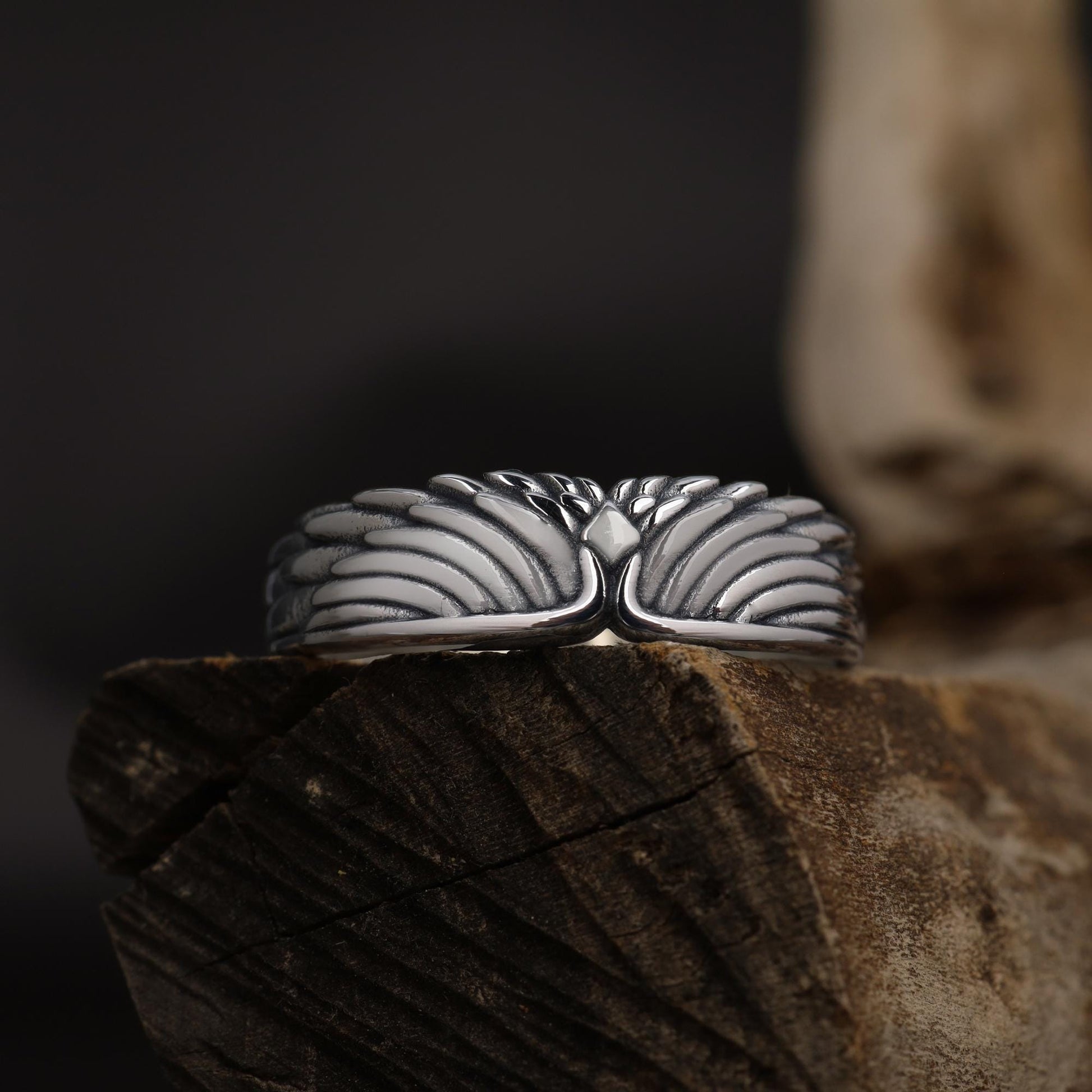 Sterling Silver Wings Band Ring: Symbolic Angelic Unisex Statement Jewelry