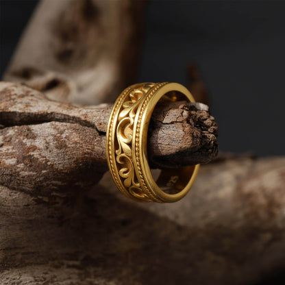 Men's Victorian Floral Band Ring, Engraved Wedding Band, Medieval Filigree Jewelry
