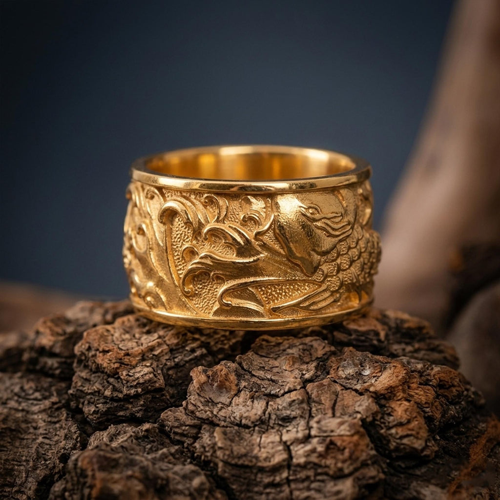 Handmade 925 Sterling Silver Koi Fish Band Ring: Japanese Statement Jewelry