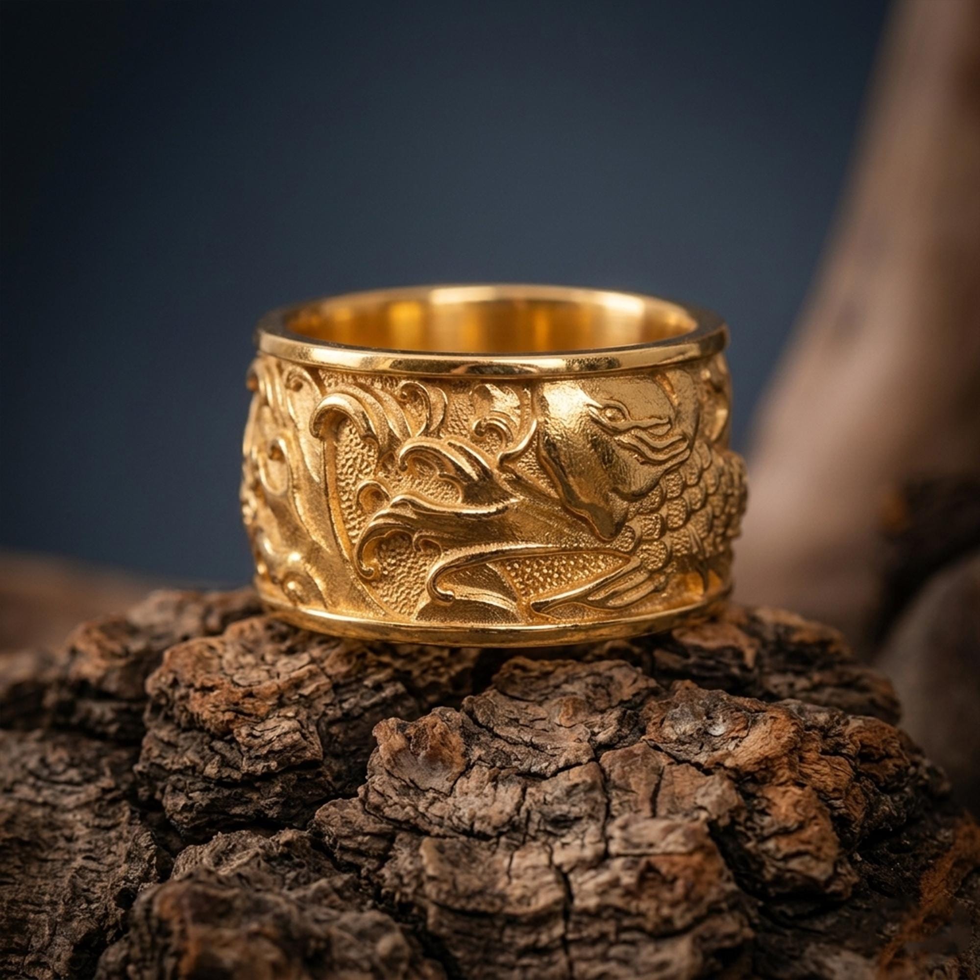 Handmade 925 Sterling Silver Koi Fish Band Ring: Japanese Statement Jewelry
