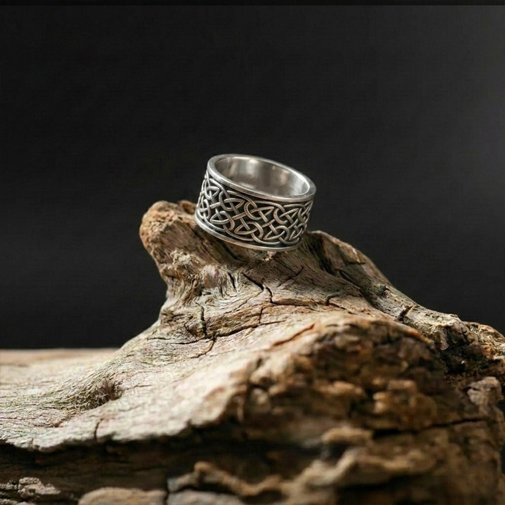 Celtic Knot Wide Band Ring: 925 Sterling Silver Men’s Handmade Wedding Style Statement Jewelry