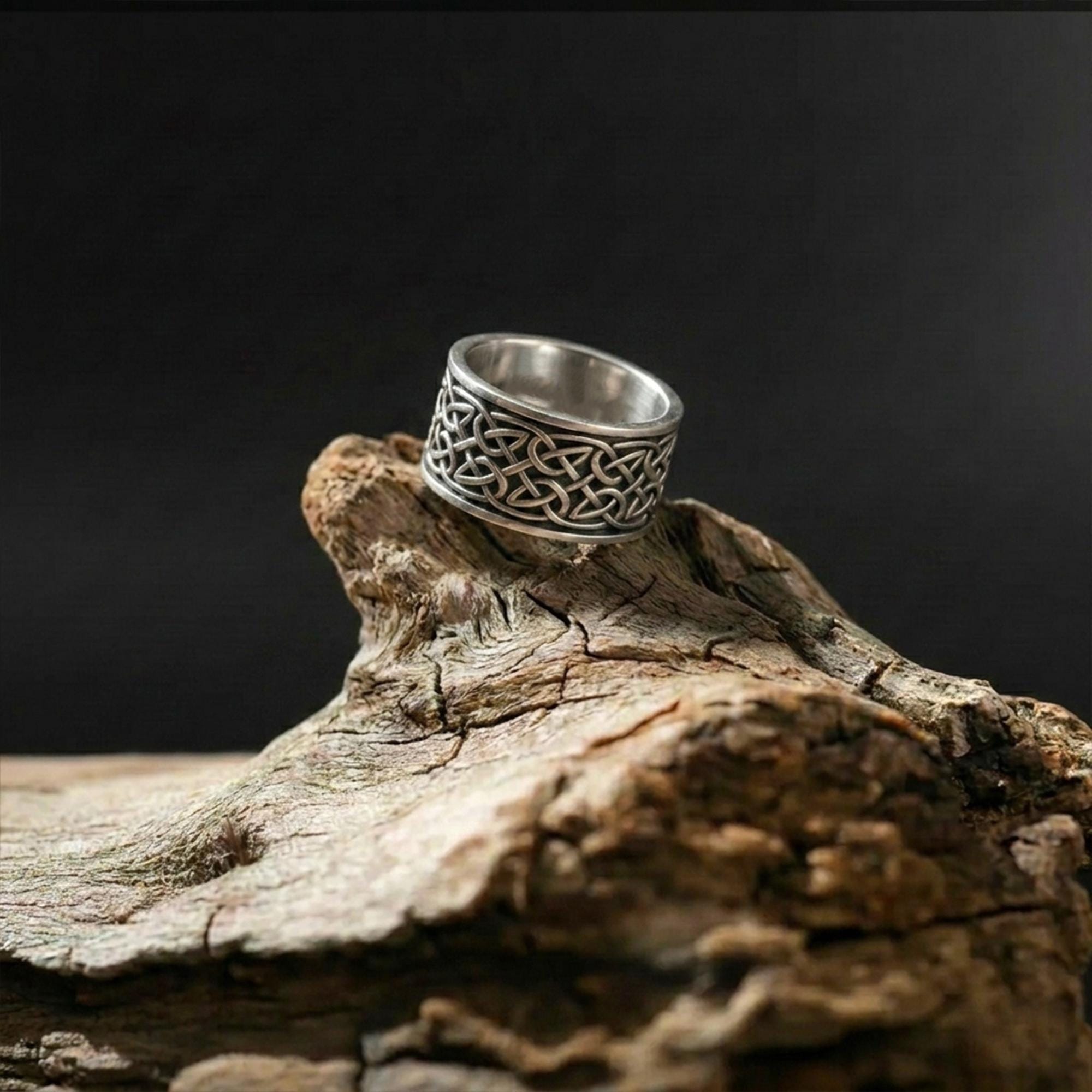 Celtic Knot Wide Band Ring: 925 Sterling Silver Men’s Handmade Wedding Style Statement Jewelry