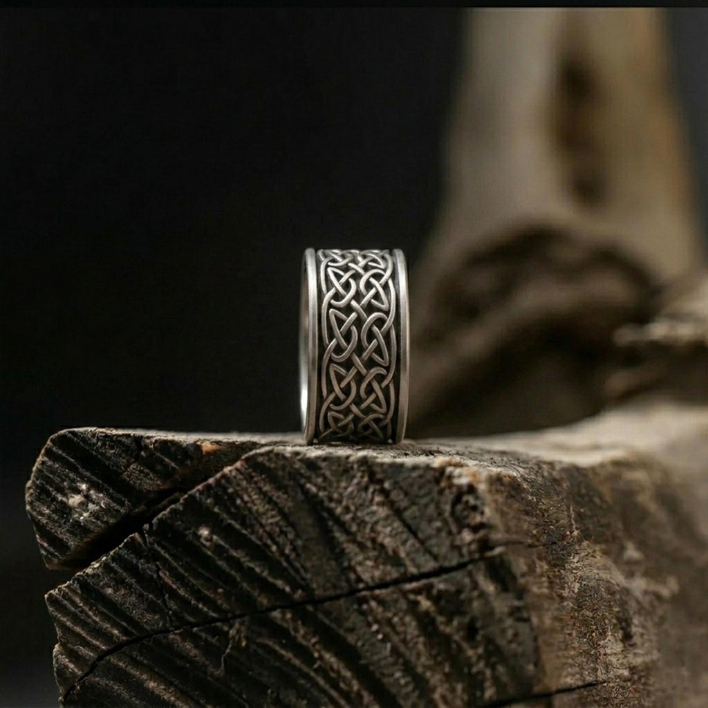 Celtic Knot Wide Band Ring: 925 Sterling Silver Men’s Handmade Wedding Style Statement Jewelry