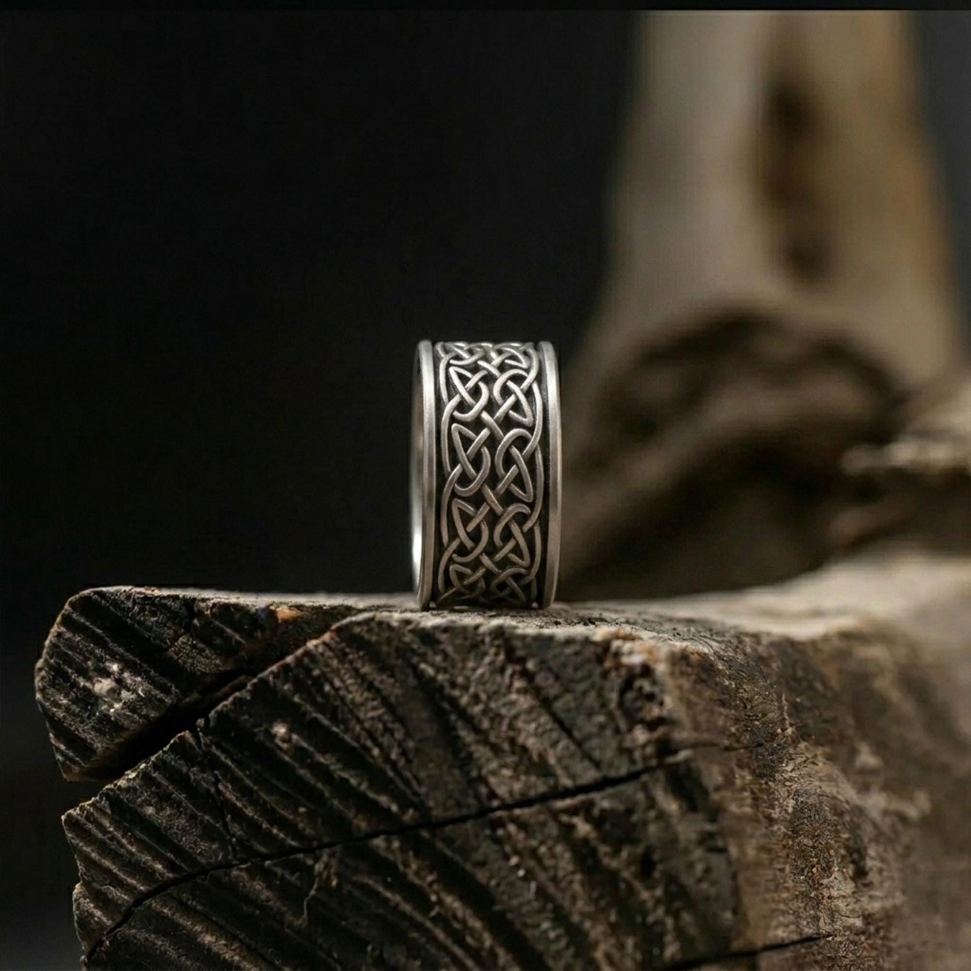 Celtic Knot Wide Band Ring: 925 Sterling Silver Men’s Handmade Wedding Style Statement Jewelry