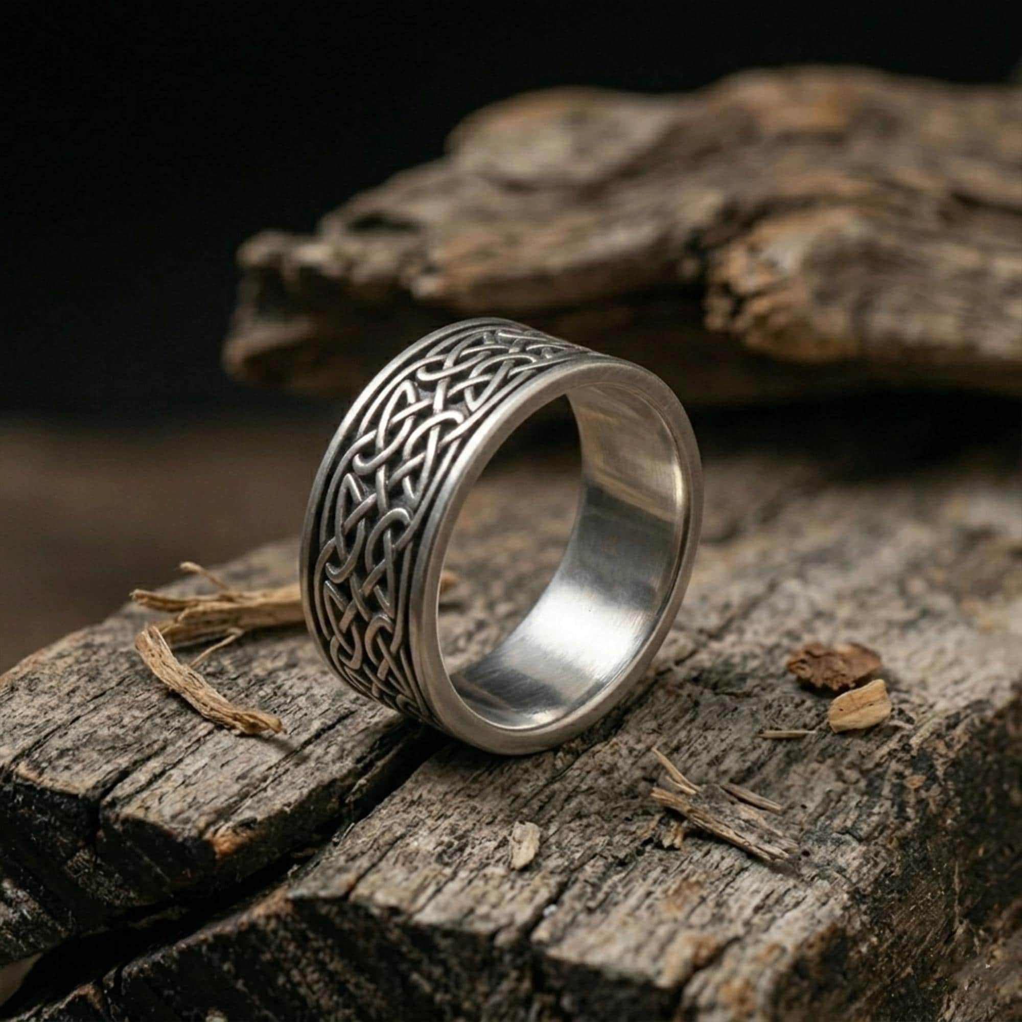 Celtic Knot Wide Band Ring: 925 Sterling Silver Men’s Handmade Wedding Style Statement Jewelry