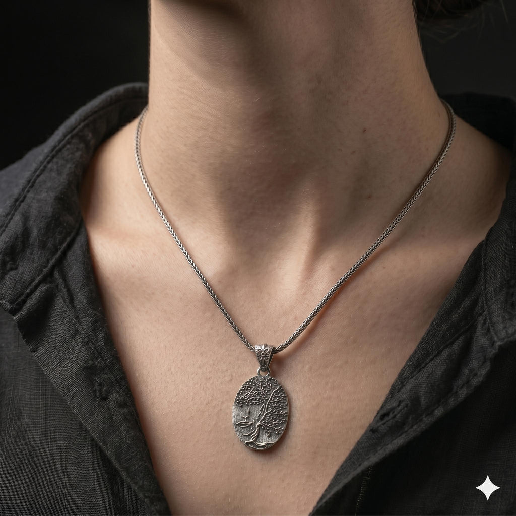 Oxidized Silver Tree of Life Necklace, Ancient Tree Pendant for Men, Nature Jewelry, Spiritual Forest Symbol Necklace, Tree of Life Gift