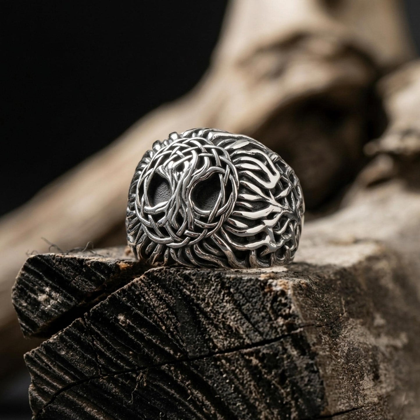 Men's Sterling Silver Tree of Life Signet Ring, Yggdrasil Spiritual Nature Jewelry