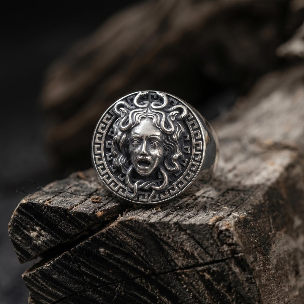 Medusa Signet Ring for Men, 925K Sterling Silver Greek Mythology Ring, Greek Goddess Ring, Gorgon Silver Ring, Gifts for Boyfriend